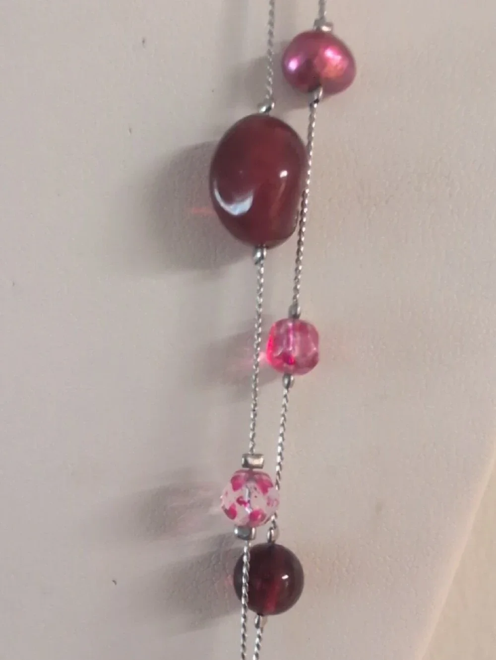 Elegant Long Pink Beaded Station Necklace - Women Jewelry